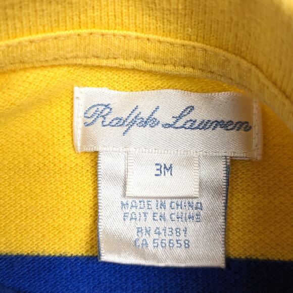 Ralph Lauren Romper Baby Boys Sz 3m Yellow Polo Stripe Outfit Preppy Classic - Picture 5 of 6